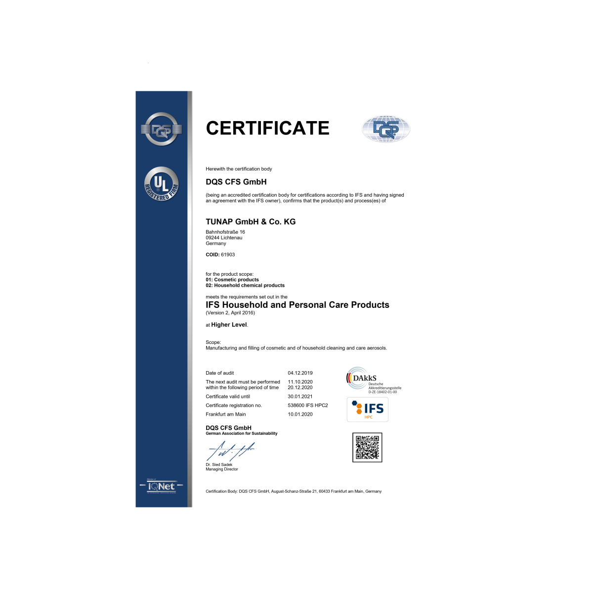 IFS recertification for the Lichtenau plant